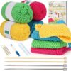 Beginner Knitting Kit – Learn to Knit Dishcloths with Easy Step-by-Step Guide | Includes Cotton Yarn, Bamboo & Metal Needles, Knitting Tools | Perfect DIY Starter Set for Adults & Craft Gifts