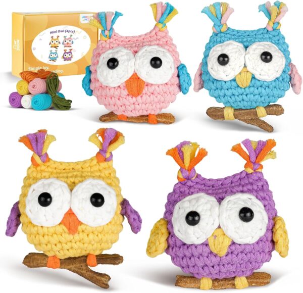 Owl Crochet Kit for Beginners – 4-Pack Amigurumi Starter Kit with Step-by-Step Video Tutorials & Digital Pattern | Complete Animal Crocheting Kit for Adults & Craft Lovers