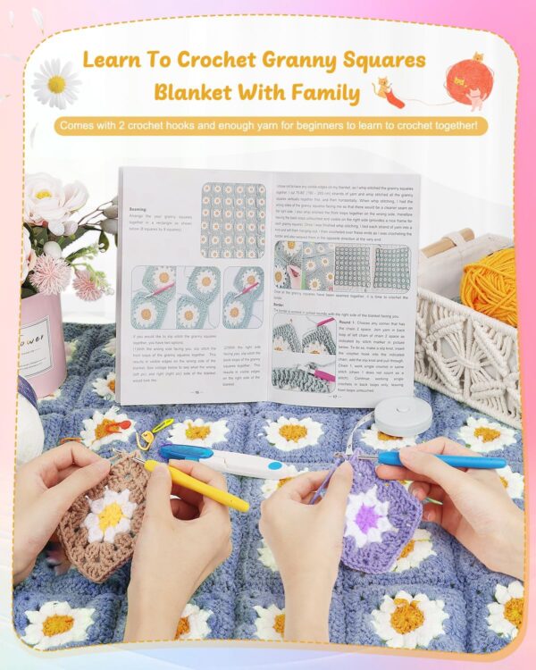 81JXoQa5exL._AC_SL1500_ Complete Crochet Starter Kit for Beginners – Make a Granny Square Blanket with Easy Instructions, Plenty of Yarn & All Tools Included (Blue-Purple)