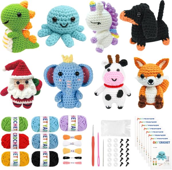8-in-1 Animal Crochet Kit for Beginners | DIY Craft Gifts for Adults & Kids with Yarn, Hooks & Step-by-Step Videos | Perfect Christmas & Holiday Present for Crochet Lovers (2026 Edition)
