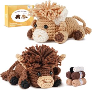 81MiiEv1o5L._AC_SL1500_ Highland Cattle Beginner Crochet Kit | Complete Set with Soft Yarn, Hook, Video Tutorial & Digital PDF Pattern | Ideal Holiday Birthday Gift for Adult Craft Enthusiasts