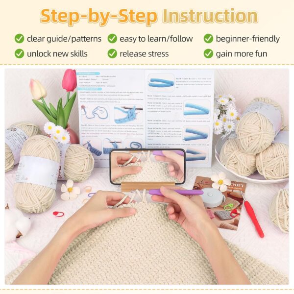 Easy Crochet Blanket Kit for Beginners with Soft Chenille Yarn & Video Tutorial – Complete Beginner Crochet Set | Khaki