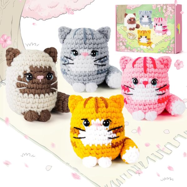 81P52PE4PwL._AC_SL1500_ 4 PCS Cat Crochet Kit for Beginners – Complete Learn-to-Crochet Set with Step-by-Step Videos, Yarn & Tools | DIY Animal Craft Gift for Adults & Cat Lovers
