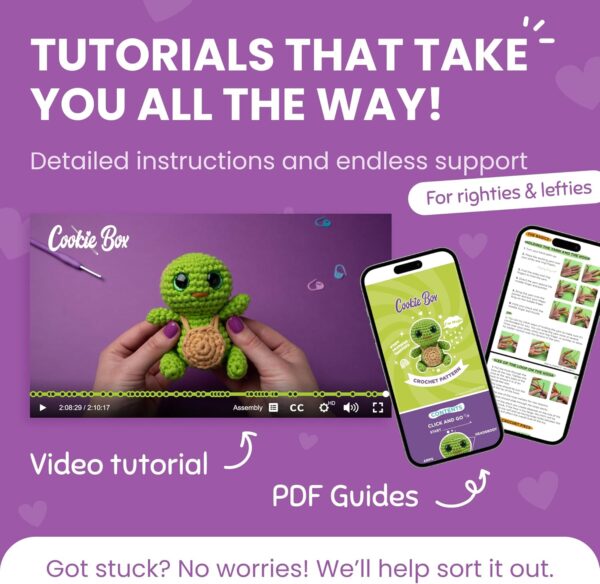 Crochet Kit for Beginners: Make Hugo the Turtle Amigurumi - Complete Starter Set in a Cookie Tin with Video Tutorial