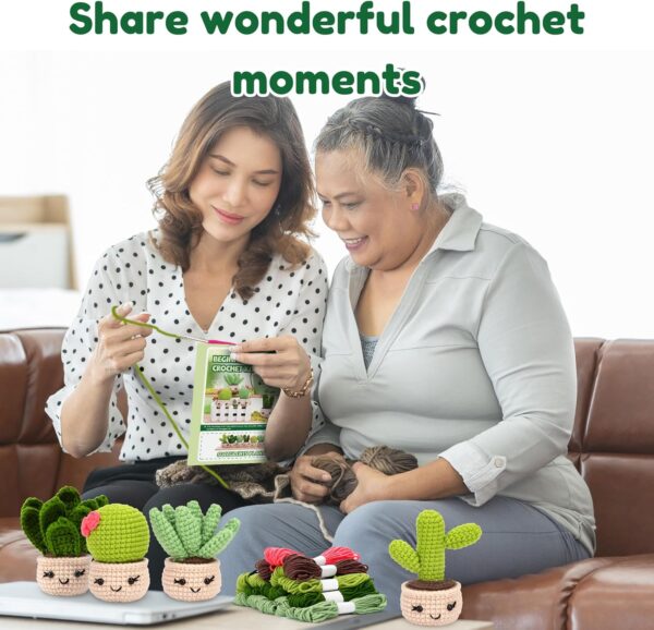 Complete Beginner Crochet Kit: 4PCS Handmade Succulents with Step-by-Step Guide & Video Tutorials | Perfect DIY Knitting Gift for Adults & Crochet Enthusiasts