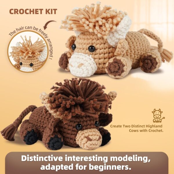 Highland Cattle Beginner Crochet Kit | Complete Set with Soft Yarn, Hook, Video Tutorial & Digital PDF Pattern | Ideal Holiday Birthday Gift for Adult Craft Enthusiasts