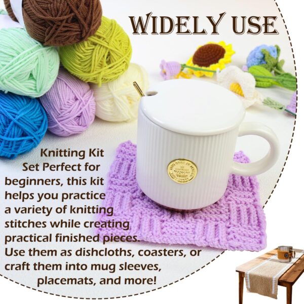 Learn to Knit Starter Kit for Beginners – Make 6 Pattern Dishcloths with Step-by-Step Guide | Complete Set with Yarn, Needles & Accessories Included