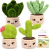 Complete Beginner Crochet Kit: 4PCS Handmade Succulents with Step-by-Step Guide & Video Tutorials | Perfect DIY Knitting Gift for Adults & Crochet Enthusiasts