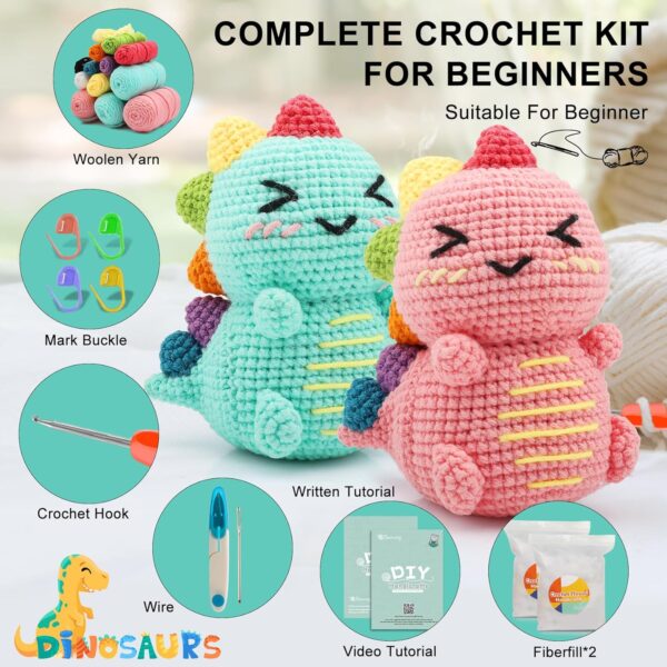81cRyE1BXlL._AC_SL1500_ Dinosaur Crochet Kit for Beginners – 2PCS Amigurumi Starter Kit with Video Tutorials, 40% Extra Yarn & Complete Tools | Perfect DIY Gift for Adults & Family Crafting