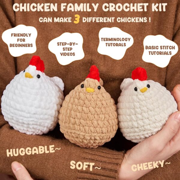 81dCtqNcwuL._AC_SL1500_ Chicken Crochet Kit for Beginners – 3PCs Amigurumi Starter Kit for Adults with Video Tutorials | Includes 40% Extra Yarn, Complete Tools & Step-by-Step Guide | Perfect DIY Gift & Hobby Set