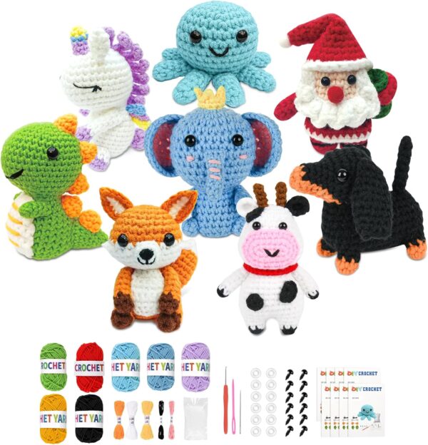 8-in-1 Animal Crochet Kit for Beginners | DIY Craft Gifts for Adults & Kids with Yarn, Hooks & Step-by-Step Videos | Perfect Christmas & Holiday Present for Crochet Lovers (2026 Edition)