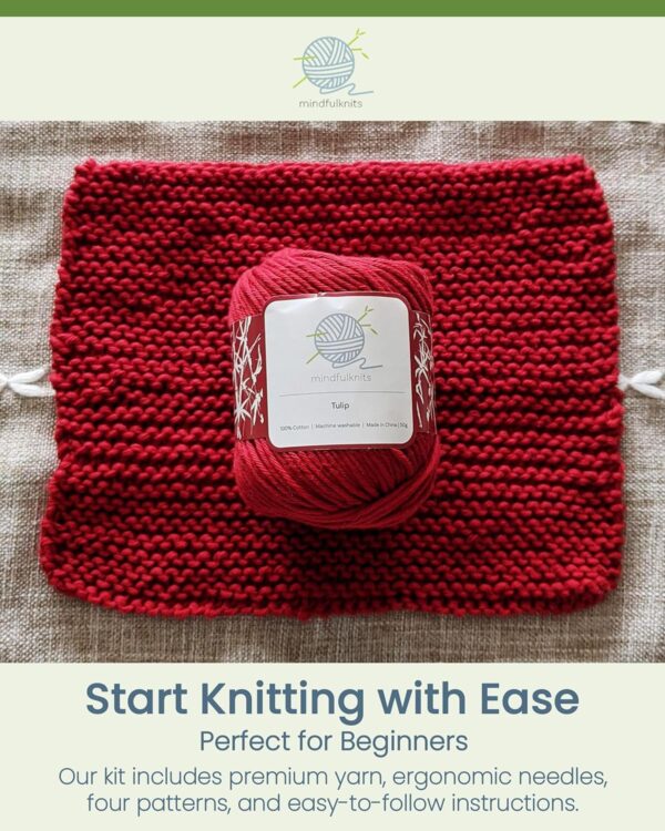 Flora Cotton Washcloth Knitting Kit for Beginners | Complete Starter Set with 100% Cotton Yarn, Circular Needles & Video Tutorials | Mindful Crafting & Relaxation Gift