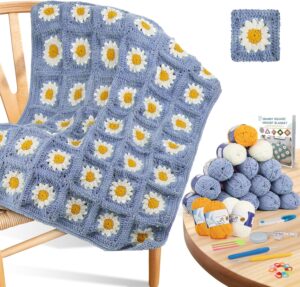 81ilzH0R+vL._AC_SL1500_ Complete Crochet Starter Kit for Beginners – Make a Granny Square Blanket with Easy Instructions, Plenty of Yarn & All Tools Included (Blue-Purple)