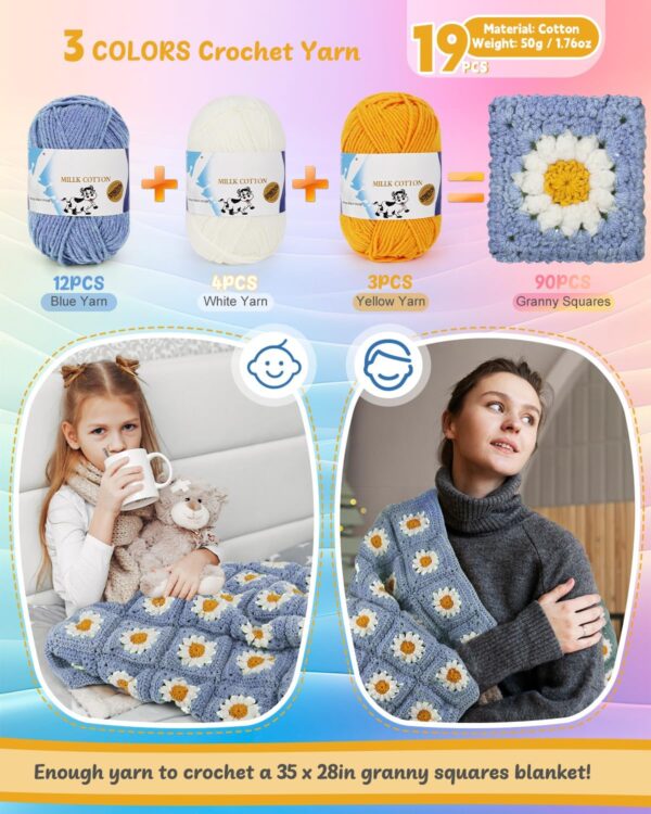 81kLZN-G77L._AC_SL1500_ Complete Crochet Starter Kit for Beginners – Make a Granny Square Blanket with Easy Instructions, Plenty of Yarn & All Tools Included (Blue-Purple)