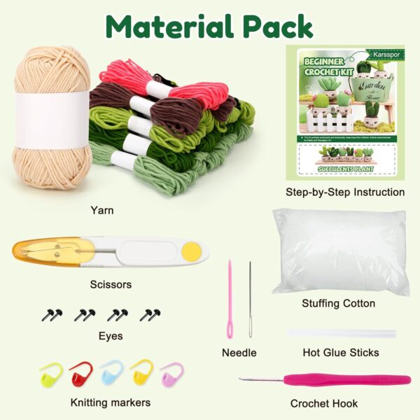 Complete Beginner Crochet Kit: 4PCS Handmade Succulents with Step-by-Step Guide & Video Tutorials | Perfect DIY Knitting Gift for Adults & Crochet Enthusiasts