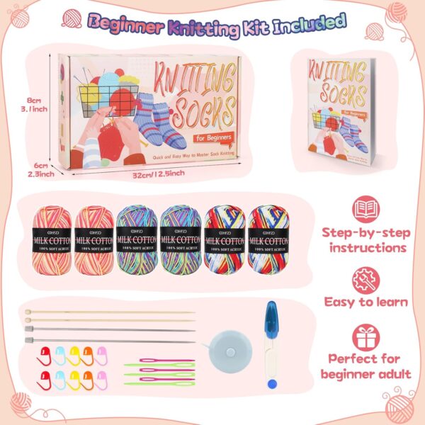 81n+f1aFAgL._AC_SL1500_ Beginner Sock Knitting Kit for Adults & Teens | Learn to Knit with Step-by-Step Guide | Includes 6 Yarn Balls, Needles & Tools | Perfect DIY Craft Gift for Christmas, Birthday & Family Bonding