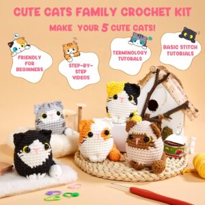 Crochet Kit for Beginners – Create Your Own Colorful Cat | Complete Starter Set with 9 Color Yarn, Tools & Video Tutorials | Extra 40% Yarn for Practice