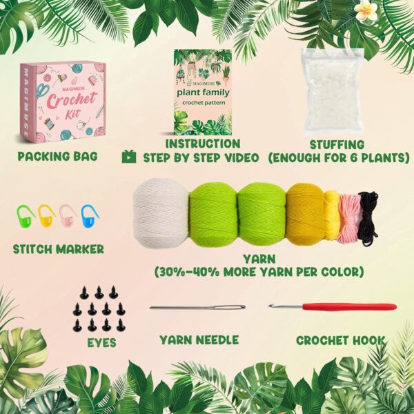 Monstera Plant Crochet Kit for Beginners - All-in-One Starter Set with Step-by-Step Video & 40%+ Extra Yarn | DIY Amigurumi Craft Gift
