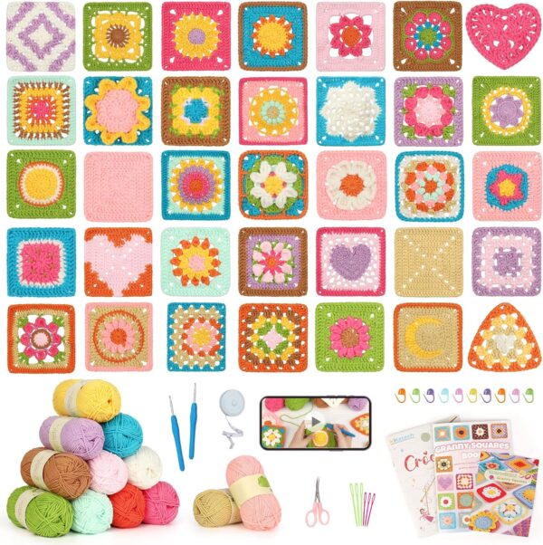 910TyklXGBL._AC_SL1500_ Master 50 Granny Square Stitches | Complete Crochet Kit for Beginners with Step-by-Step Video Tutorials & Premium Yarn | Perfect for All Skill Levels