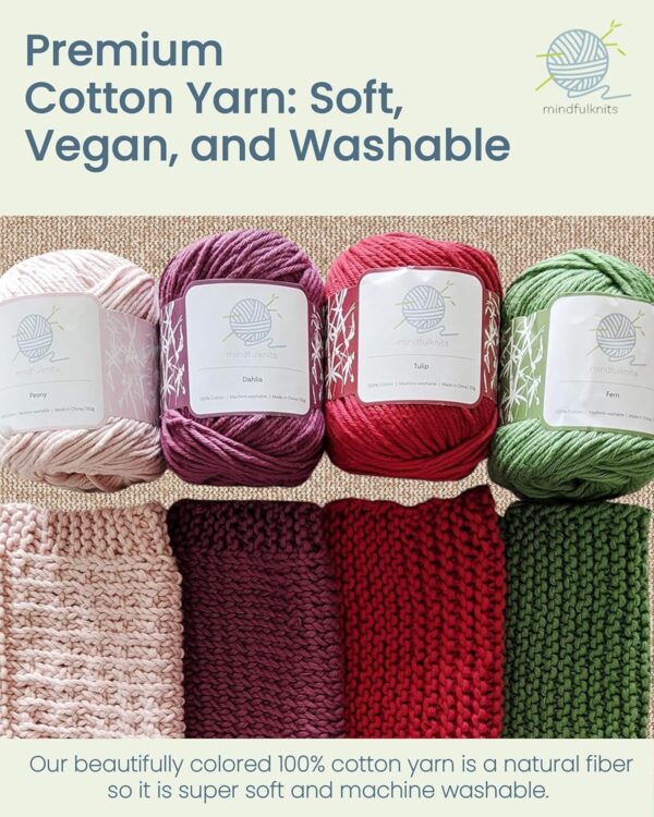 Flora Cotton Washcloth Knitting Kit for Beginners | Complete Starter Set with 100% Cotton Yarn, Circular Needles & Video Tutorials | Mindful Crafting & Relaxation Gift