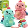91go+uWWNXL._AC_SL1500_ Dinosaur Crochet Kit for Beginners – 2PCS Amigurumi Starter Kit with Video Tutorials, 40% Extra Yarn & Complete Tools | Perfect DIY Gift for Adults & Family Crafting