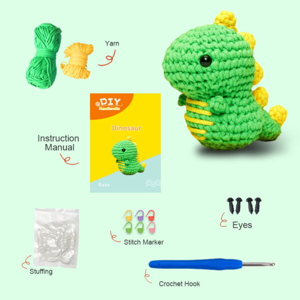 Dinosaur Crochet Material Pack - Adult Beginner Crochet Kit