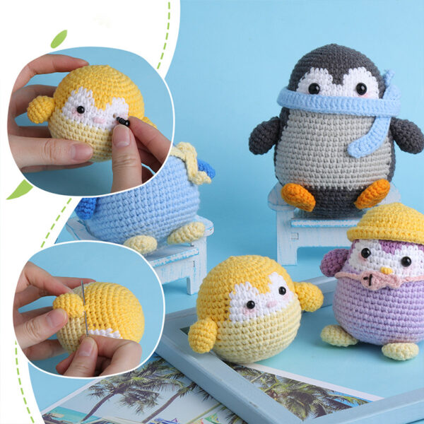New animal crochet material pack - Penguin family milk cotton ball yarn for DIY knitting of dolls as gifts