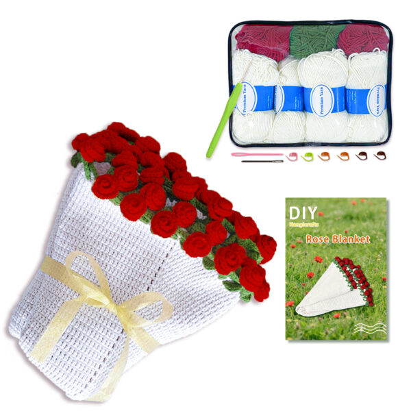Handmade Knitted Rose Flower Blanket DIY Crocheted Rose Flower Shawl Materials Pack