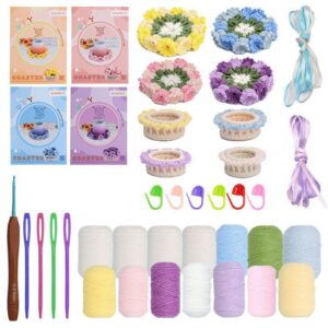 O1CN01pwxfuj1hW7pOQ2KvU_!!2215856864284-0-cib Handmade DIY wool knitting colorful flower coasters, knitting needle kit