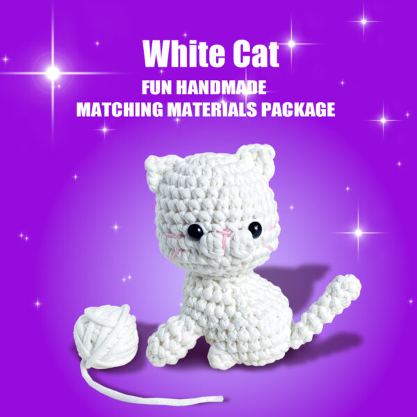 Beginner's knitting material pack - Cute white cat crochet knitting set