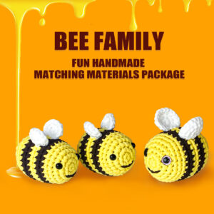 True Cotton Bee Hooked Knitting Material Pack - 3 Cute Bee Family Handmade Knitted Wool Bags