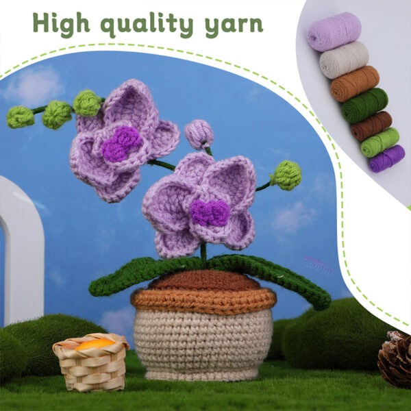 主图-06 New potting hook knitting material pack - realistic hand-knitted mini orchid for home decoration as a centerpiece