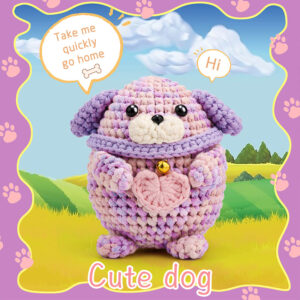 New DIY Sparkling Purple Hearted Cotton Puppy Handmade Crochet Animal Wool Knitting Doll Materials Pack