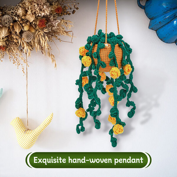 主图-06 Crochet material pack - New yellow small flower hanging basket hand-knitted accessory made of wool yarn