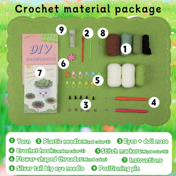 主图-07 Crochet material pack - White basin with green plant cup cushion and potted plant style - Practical decorative item
