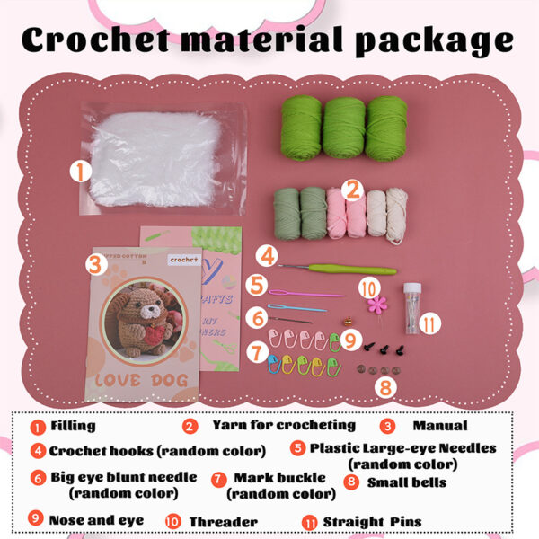 New DIY Sparkling Purple Hearted Cotton Puppy Handmade Crochet Animal Wool Knitting Doll Materials Pack