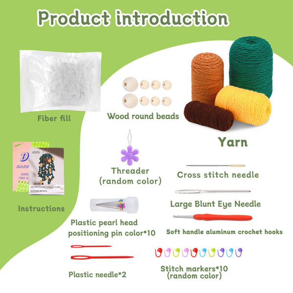 主图-07 Crochet material pack - New yellow small flower hanging basket hand-knitted accessory made of wool yarn