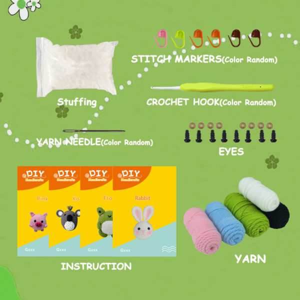 主图-08 Frog, Rabbit, Koala Crochet Material Pack for Crocheting Dolls, Handmade DIY Knitting Materials