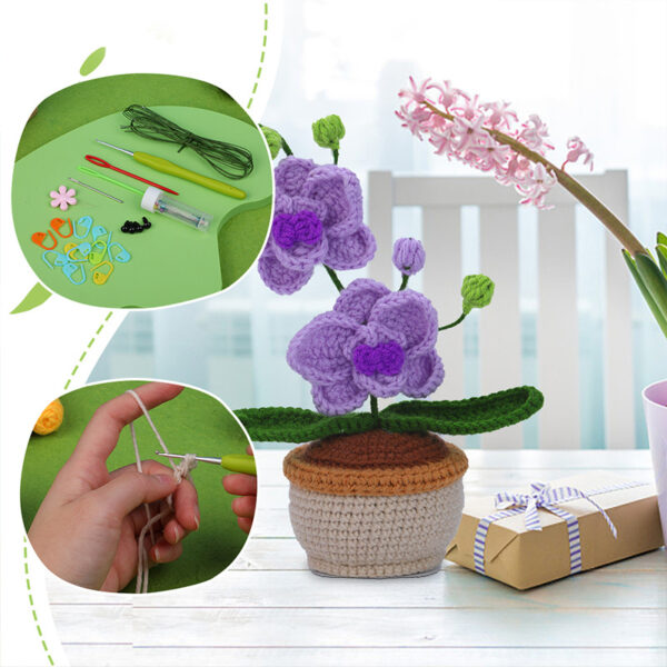 主图-08 New potting hook knitting material pack - realistic hand-knitted mini orchid for home decoration as a centerpiece