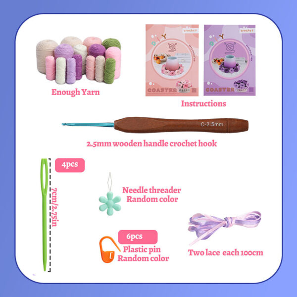 Flower coasters hook knitting material pack - two-color coasters for dining table decoration - handmade art piece - creative potted plants