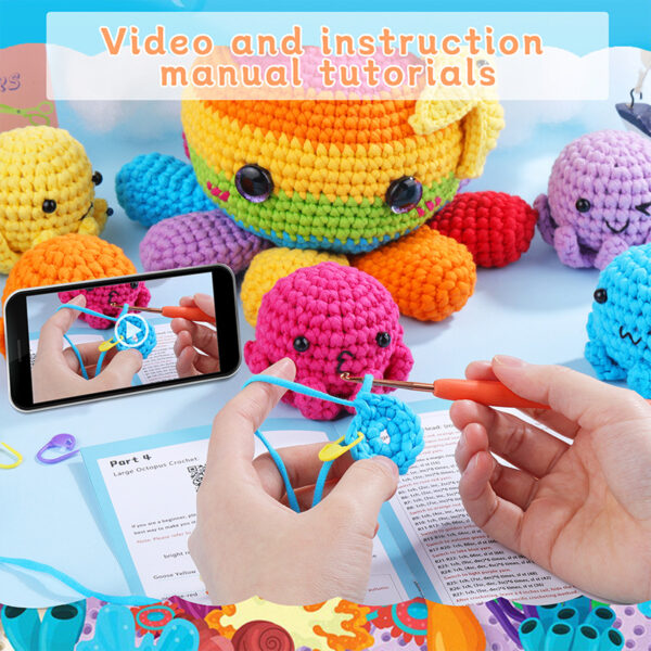 Crochet material pack - Colorful octopus family doll ornaments - Children's festival gifts - Handmade ornaments - Decoration items