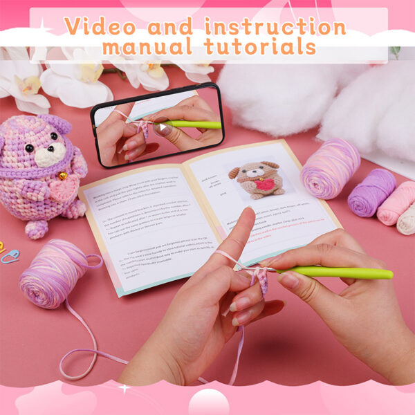 New DIY Sparkling Purple Hearted Cotton Puppy Handmade Crochet Animal Wool Knitting Doll Materials Pack