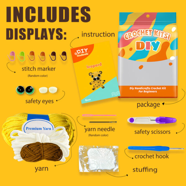 Crochet material pack - Cute leopard yarn for crochet DIY gift - Cute decorative item materials