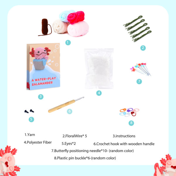 New crochet material pack for knitting handcrafted salamander potted plant doll, fine-spun wool yarn, handmade gift decoration