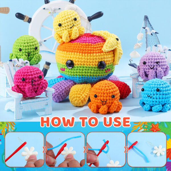 Crochet material pack - Colorful octopus family doll ornaments - Children's festival gifts - Handmade ornaments - Decoration items