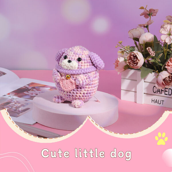 New DIY Sparkling Purple Hearted Cotton Puppy Handmade Crochet Animal Wool Knitting Doll Materials Pack