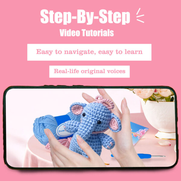 主图-09 Beginner's Crochet Kit - Butterfly Knot, Blue Elephant DIY Crochet Set - Perfect for Beginners
