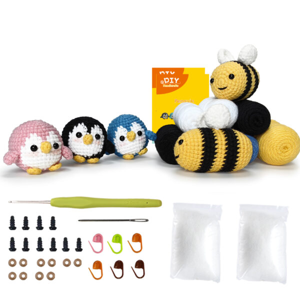 Bees and Penguins Crochet Kit for Making Handmade Dolls - DIY Crocheting Project