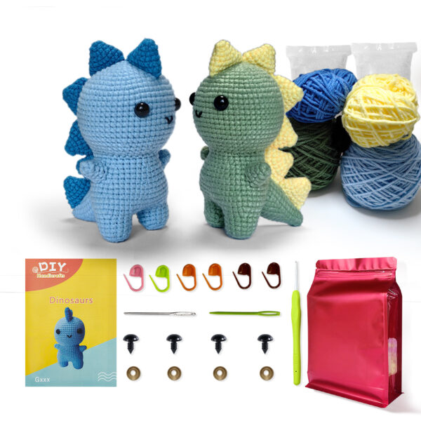 主图-10 Dinosaur Crochet Yarn Dinosaur Handmade Knitting Material Pack