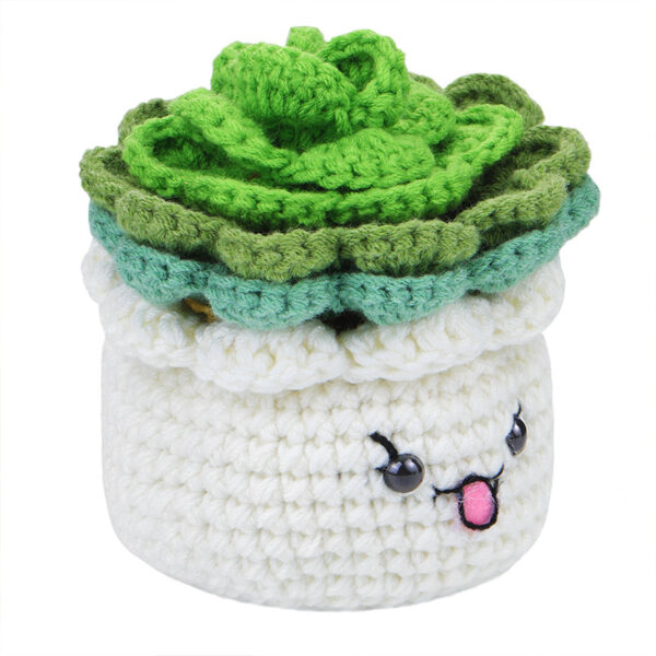 主图-10 Crochet material pack - White basin with green plant cup cushion and potted plant style - Practical decorative item